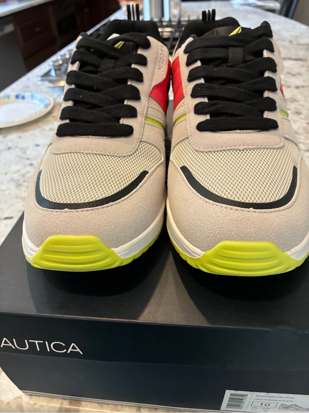 Nautica Men’s Beige Sneakers with Neon Green & Red Accents